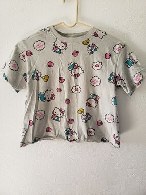 Hello Kitty Gray Tee with Pink and Blue Accents